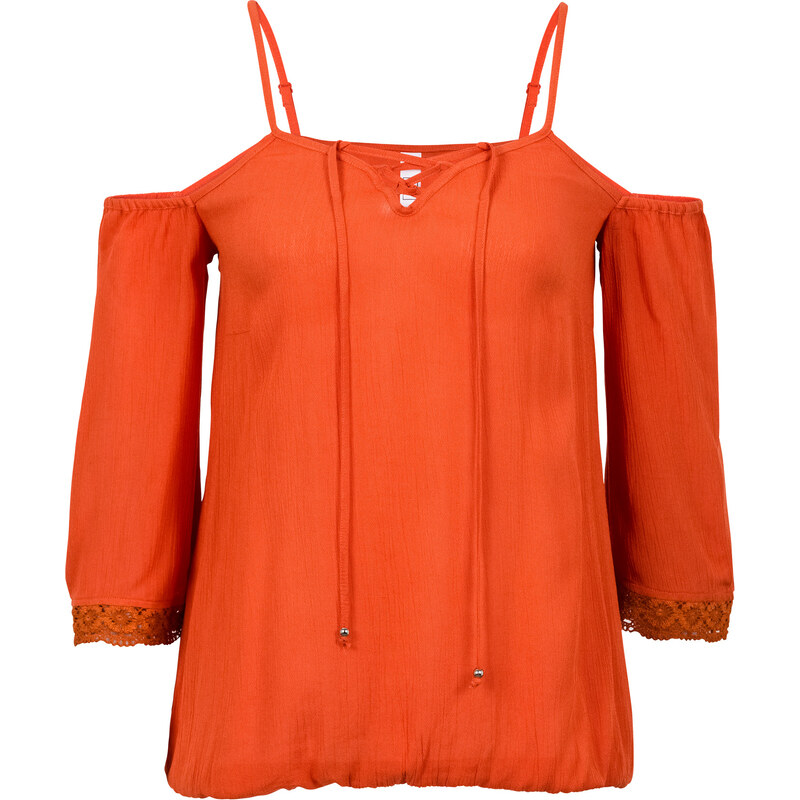 RAINBOW Blusentop, Cold-Shoulder 3/4 Arm in orange für Damen von bonprix