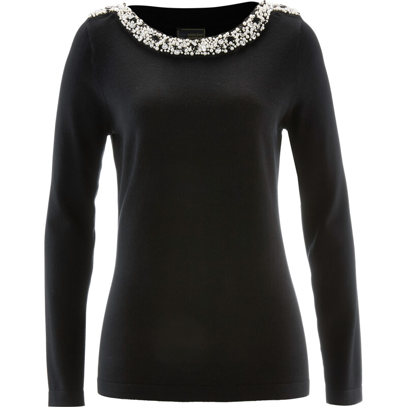 bpc selection premium Pullover mit Perlenapplikation langarm in schwarz für Damen von bonprix