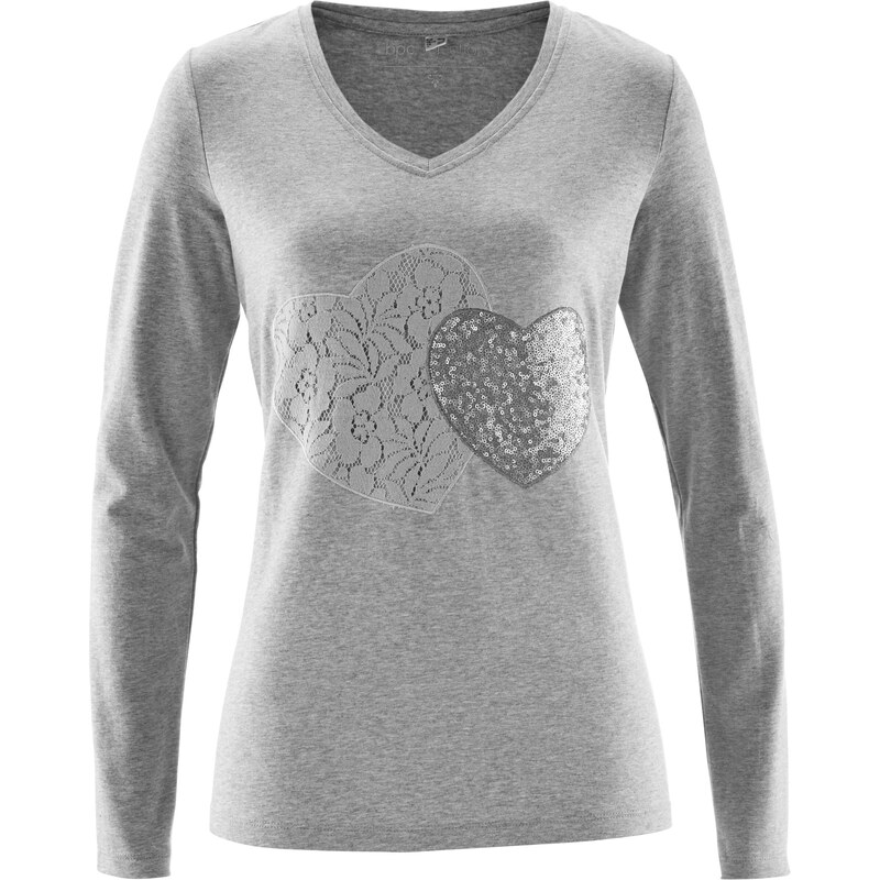 bpc selection Langarmshirt mit Applikation in grau für Damen von bonprix