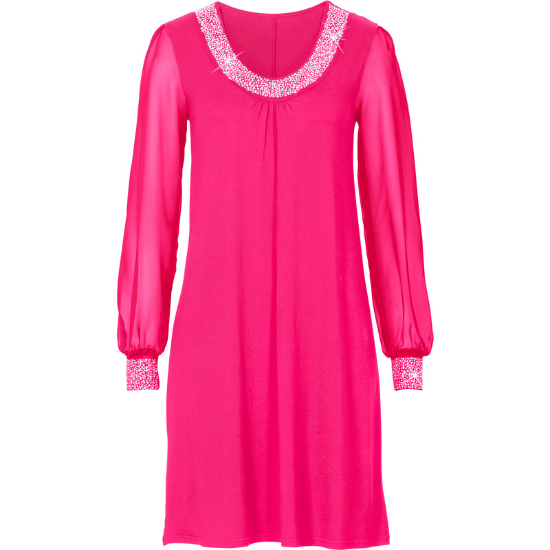 BODYFLIRT Kleid mit Zierstein-Applikation langarm in pink von bonprix