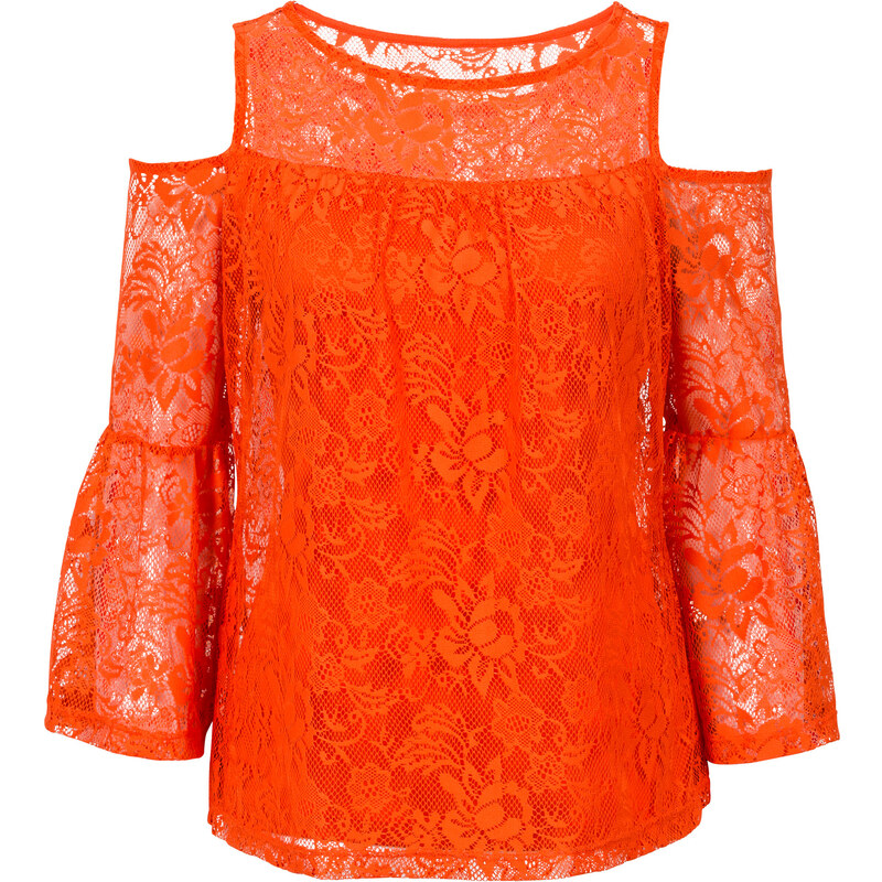 BODYFLIRT Spitzen-Shirt 3/4 Arm in orange für Damen von bonprix