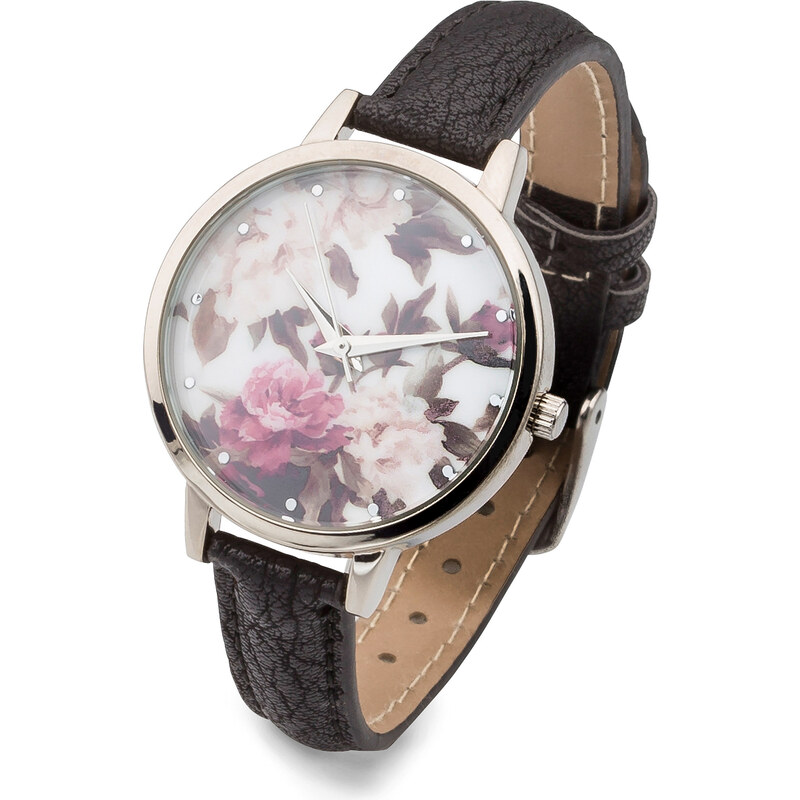 bpc bonprix collection Armbanduhr mit Blumenmotiv in schwarz für Damen von bonprix