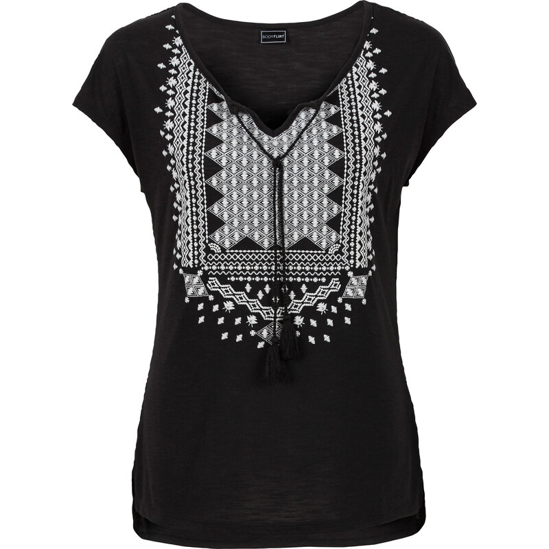 BODYFLIRT Shirt mit Druck kurzer Arm in schwarz für Damen von bonprix