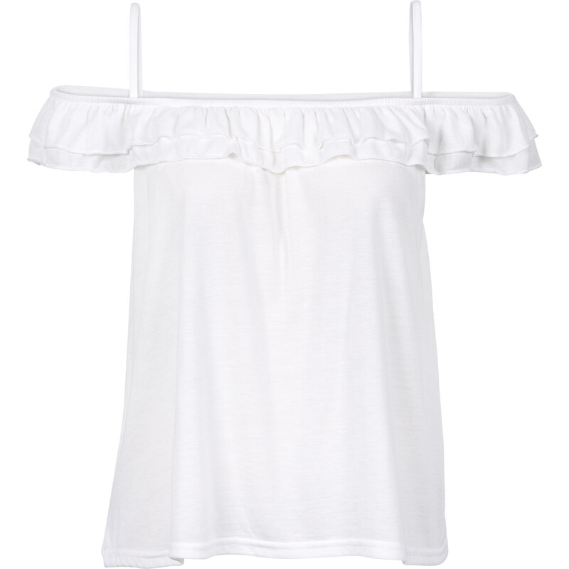 RAINBOW Shirt mit Volants und Carmenausschnitt in weiß für Damen von bonprix