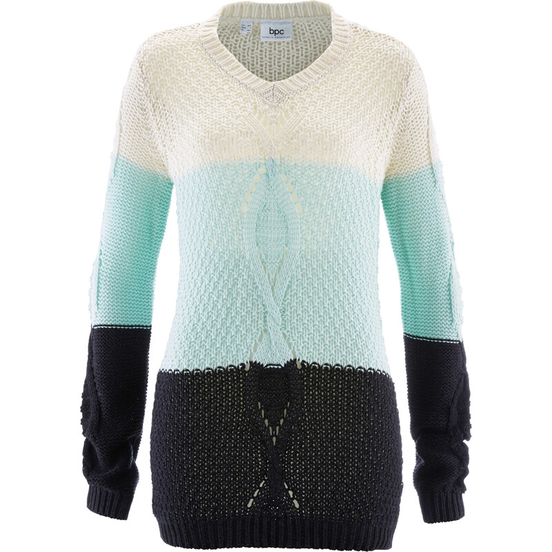 bpc bonprix collection V-Ausschnitt-Pullover mit Zopfmuster und Farbverlauf langarm in grün für Damen von bonprix