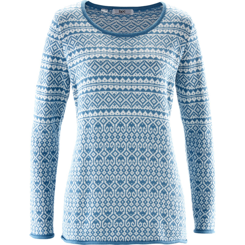 bpc bonprix collection Jacquard-Pullover mit langen Ärmeln langarm in blau für Damen von bonprix