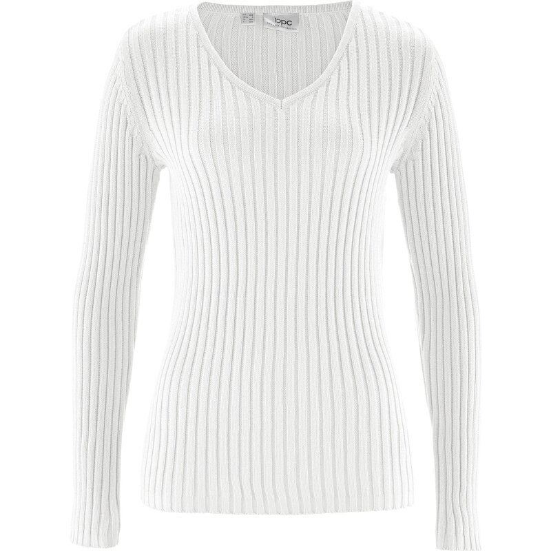bpc bonprix collection Pullover langarm in weiß (V-Ausschnitt) für Damen von bonprix