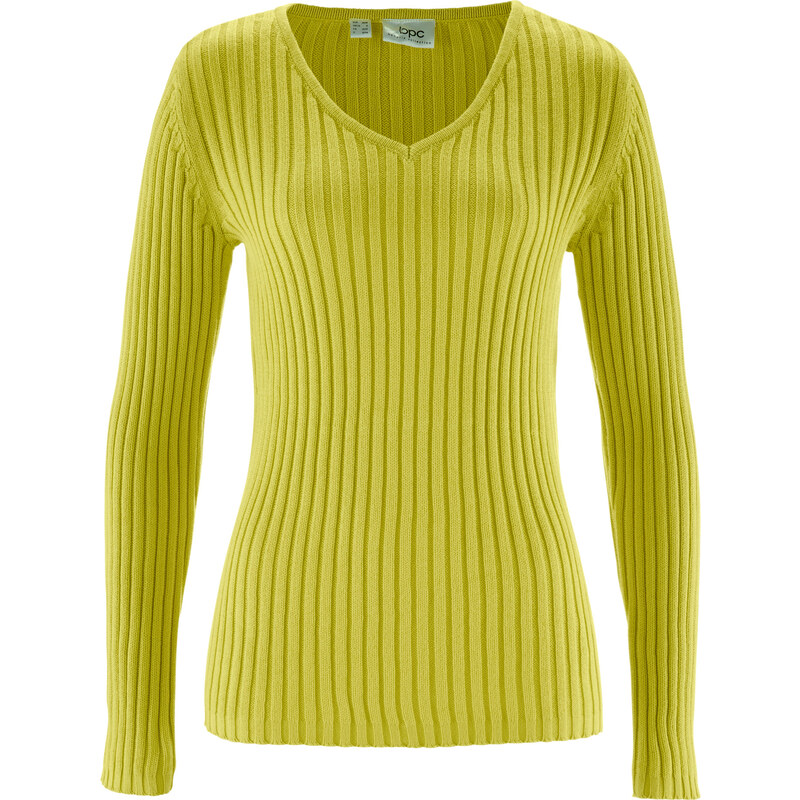 bpc bonprix collection Pullover langarm in grün (V-Ausschnitt) für Damen von bonprix