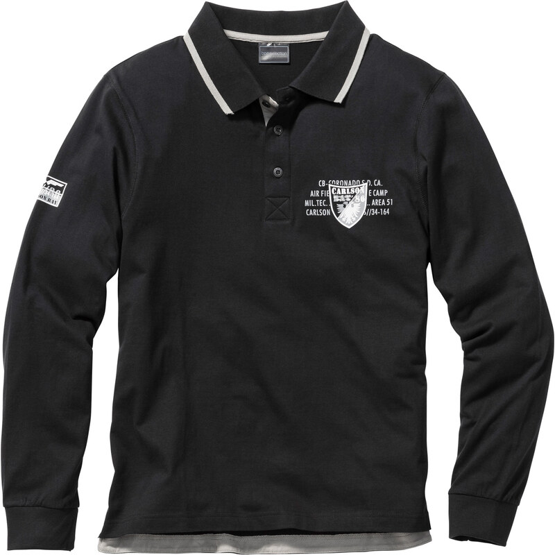 bpc selection Langarmpoloshirt Regular Fit in schwarz für Herren von bonprix