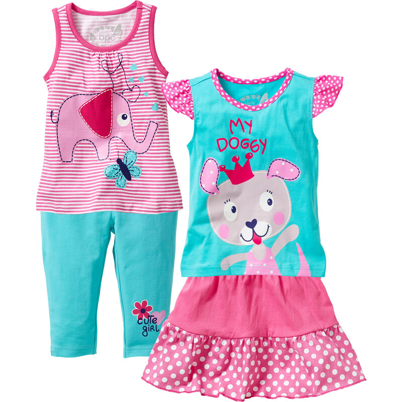 bpc bonprix collection Top + T-Shirt + Rock + 3/4 Leggings (4-tlg. Set) in pink für Mädchen von bonprix