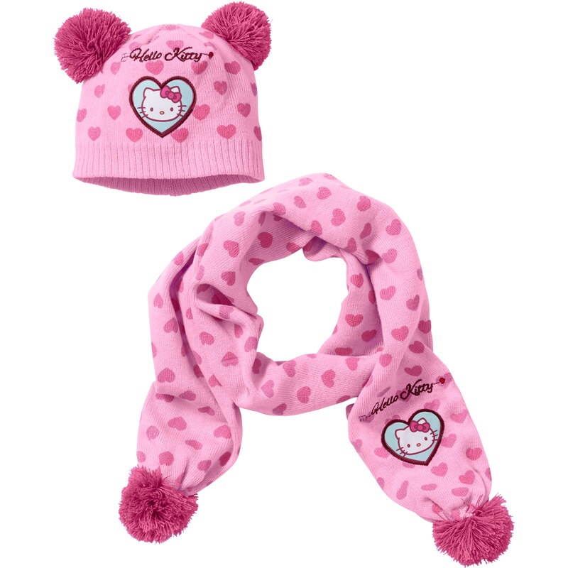 Pudelmütze + Schal Hello Kitty (2-tlg.) in rosa von bonprix