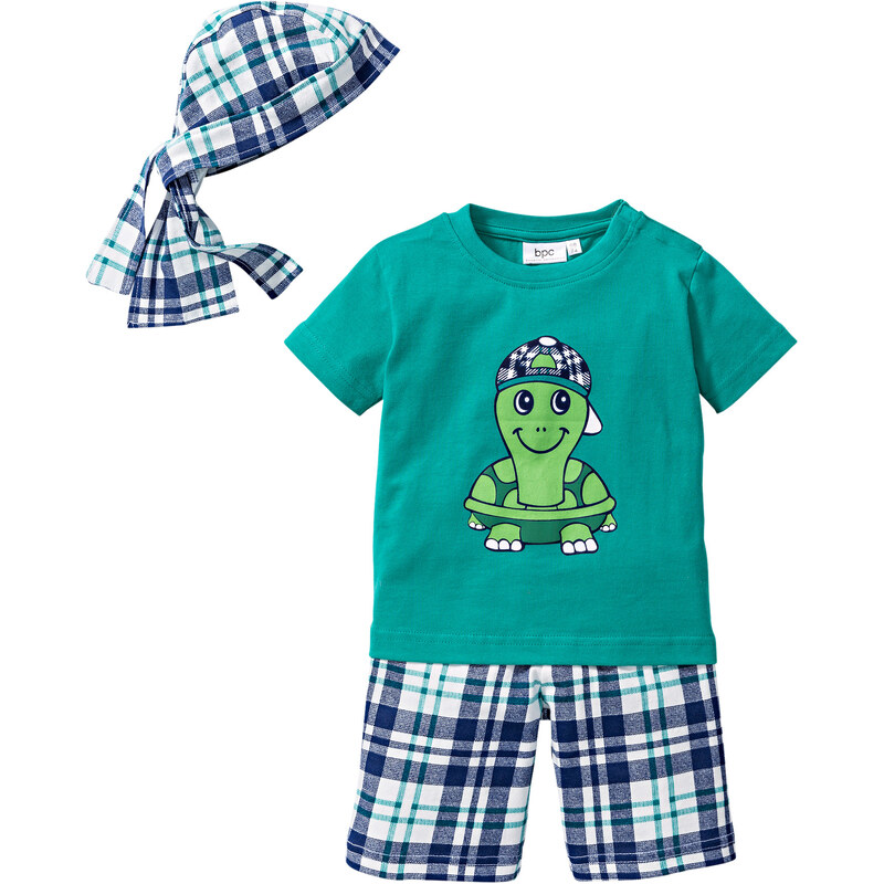 bpc bonprix collection Baby-T-Shirt + Bermuda + Bandana (3-tlg.) Bio-Baumwolle kurzer Arm in grün für Herren von bonprix