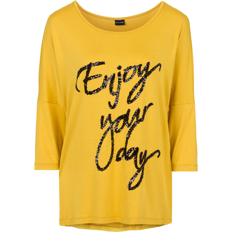 BODYFLIRT Shirt mit Pailletten 3/4 Arm in gelb für Damen von bonprix