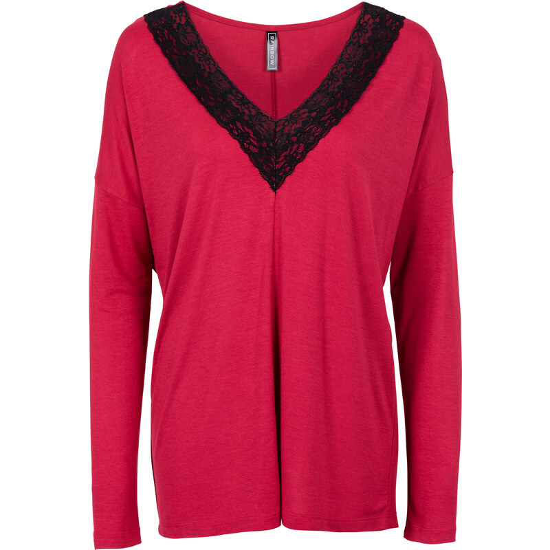 RAINBOW Langarmshirt mit Spitze, oversized in rot für Damen von bonprix