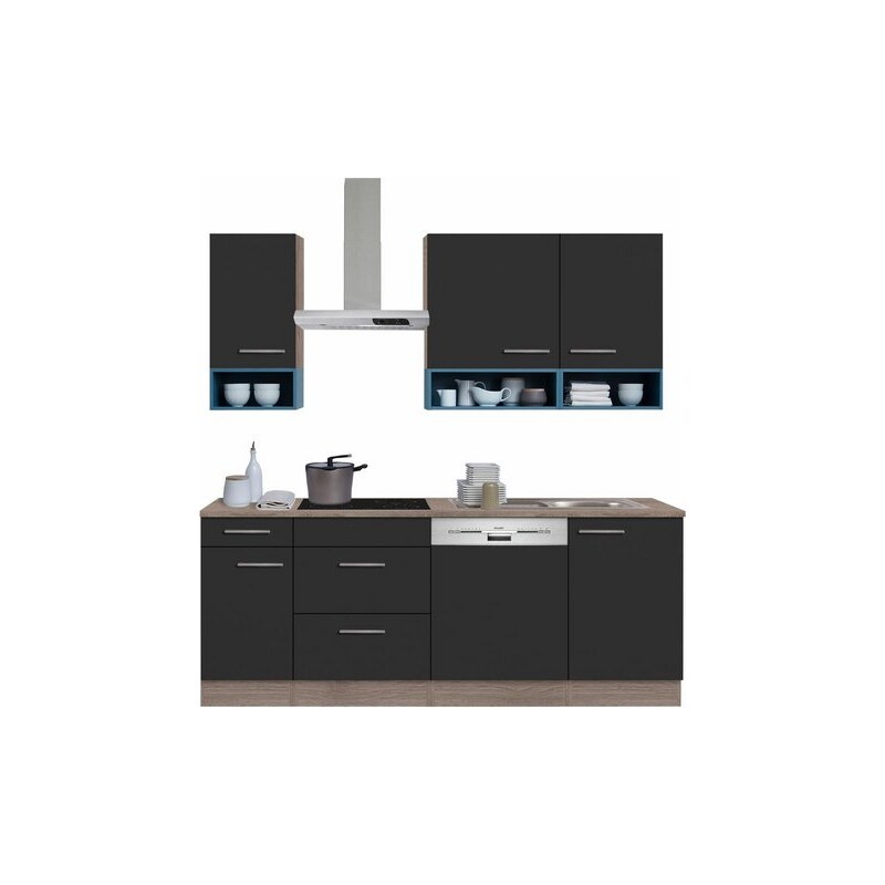 OPTIFIT Küchenzeile mit E-Geräten Korfu Breite 210 cm grau