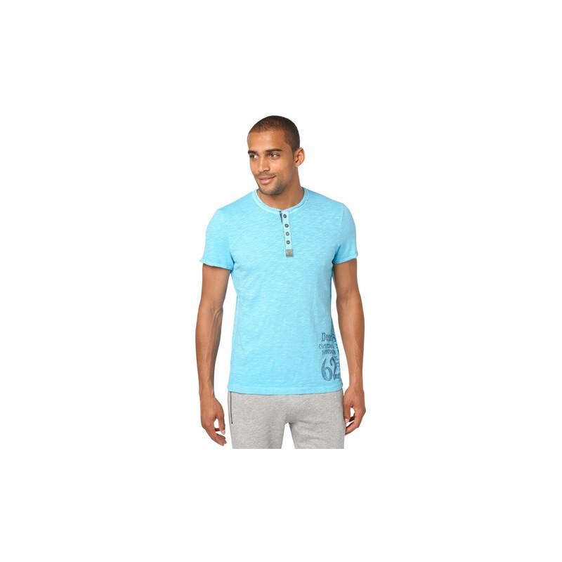 T-Shirt overdyed henley w/ print Tom Tailor blau M,XL,XXXL
