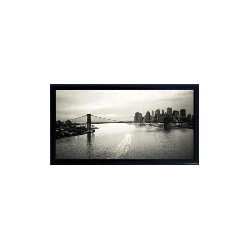 Schattenfugenbild Brooklyn Bridge/New York mit Boot 100/50 cm PREMIUM PICTURE schwarz