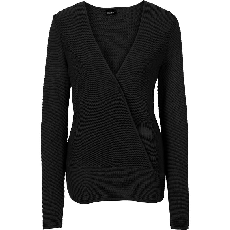 BODYFLIRT Pullover in Wickeloptik in schwarz für Damen von bonprix