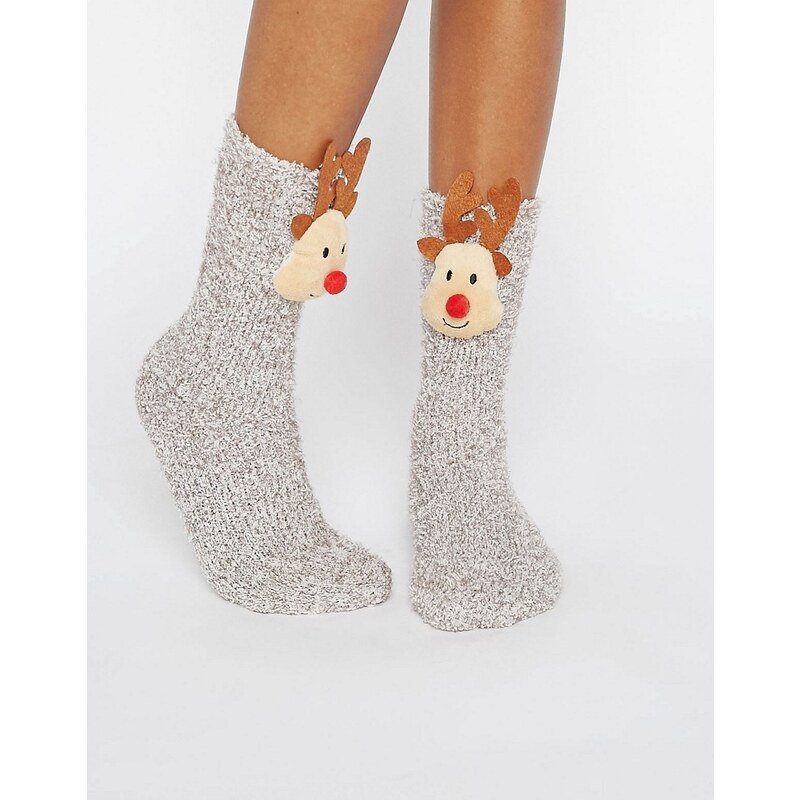 ASOS - Christmas - Kuschelige Socken mit Rentier-Design in einer Geschenkbox - Mehrfarbig