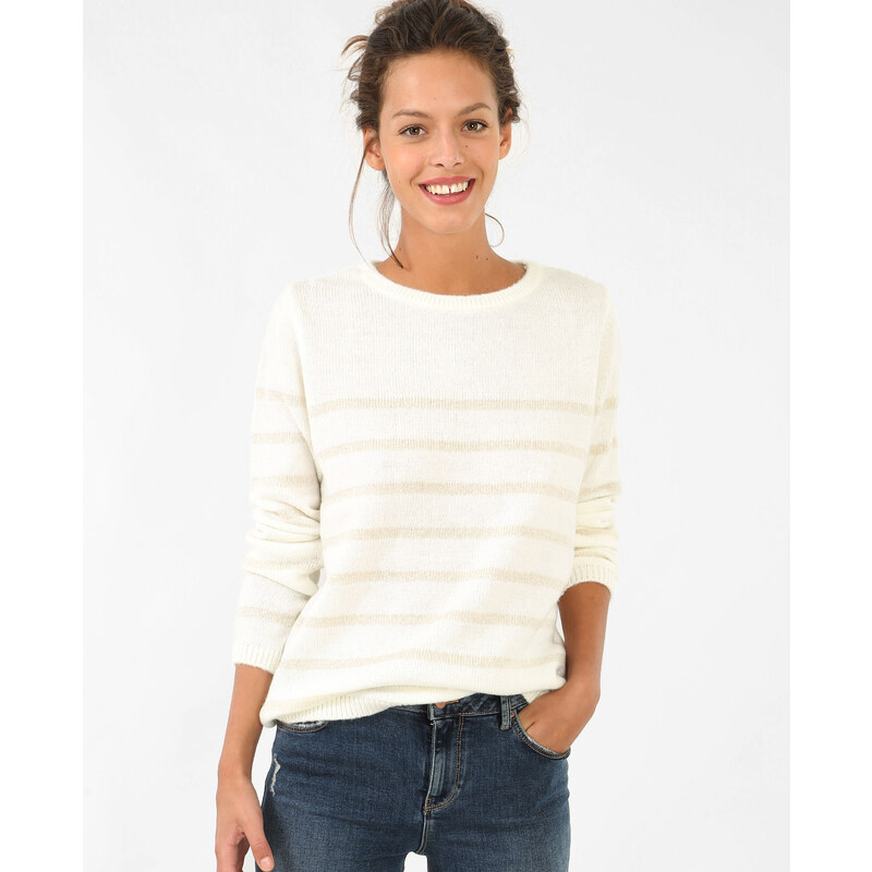 Lurex-Pullover mit Schleife Altweiß, Größe M -Pimkie- Mode für Damen