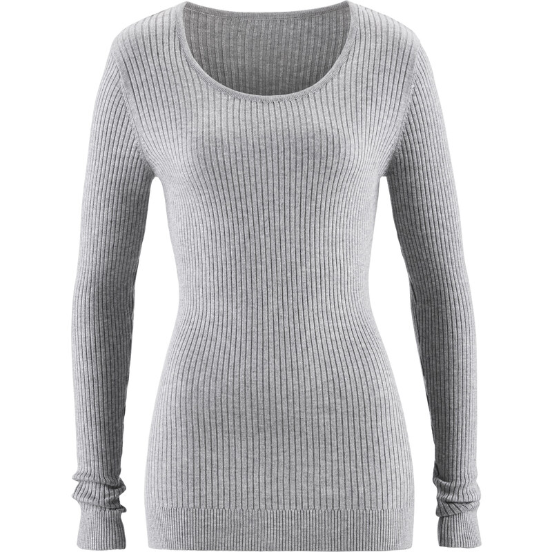 bpc bonprix collection Rundhals-Pullover langarm in grau für Damen von bonprix