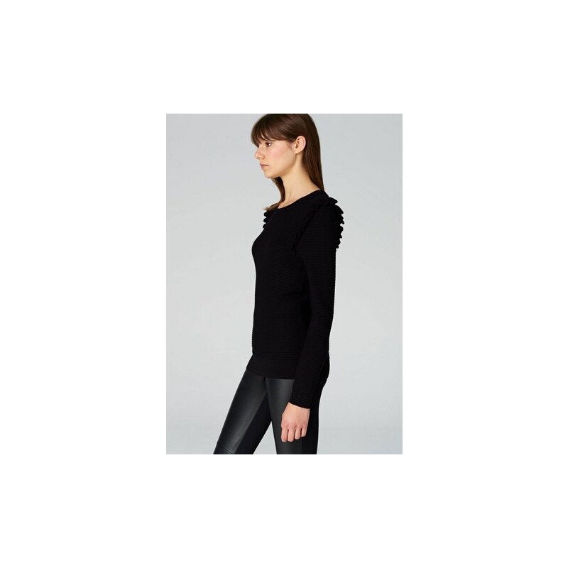 Damen HALLHUBER Rippstrick-Pullover mit Rüsche HALLHUBER schwarz L,S,XL