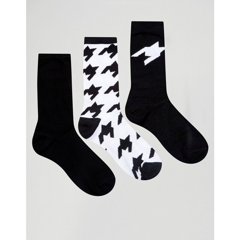 ASOS - Socken mit Hahnentrittmuster im 3er-Pack - Schwarz