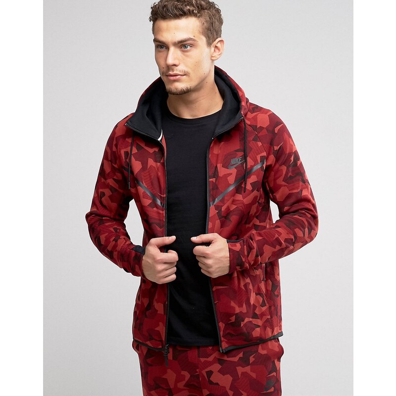 Nike Tech - Fleece-Kapuzenpullover mit Camouflage-Muster in Rot, 835866-674 - Rot