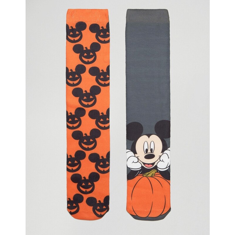 ASOS - Halloween-Socken mit Kürbis-Mickey-Mouse-Print, 2er-Pack - Mehrfarbig