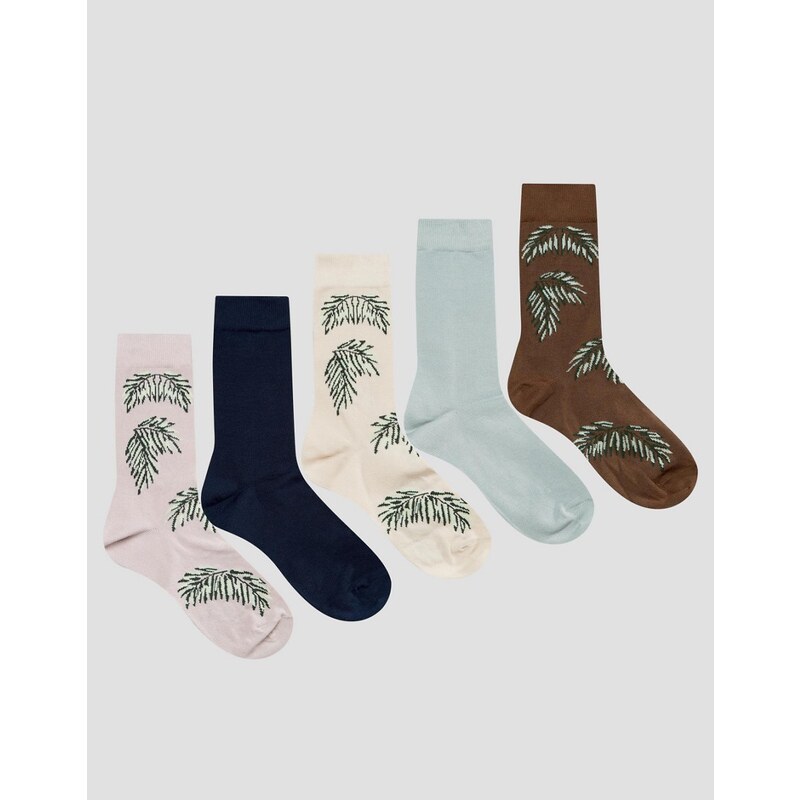 ASOS - Socken mit geblümten Design im 5-Pack - Mehrfarbig