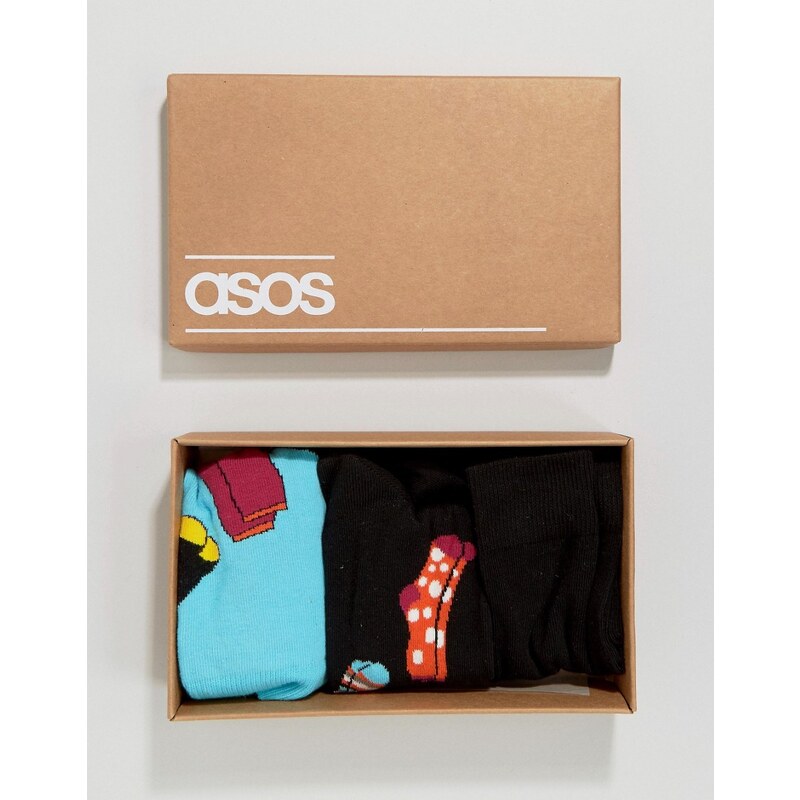 ASOS - 3er-Set Socken in Geschenkschachtel mit Sockendesign - Mehrfarbig
