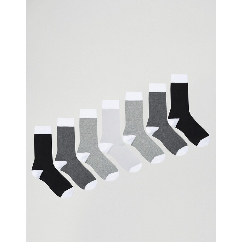 ASOS - Socken in Schwarz-Weiß im 7er-Set - Mehrfarbig