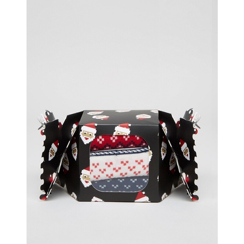 ASOS - Socken mit Rentier-Norwegermuster in weihnachtlicher Knallbonbon-Geschenkbox, 3er-Set - Mehrfarbig