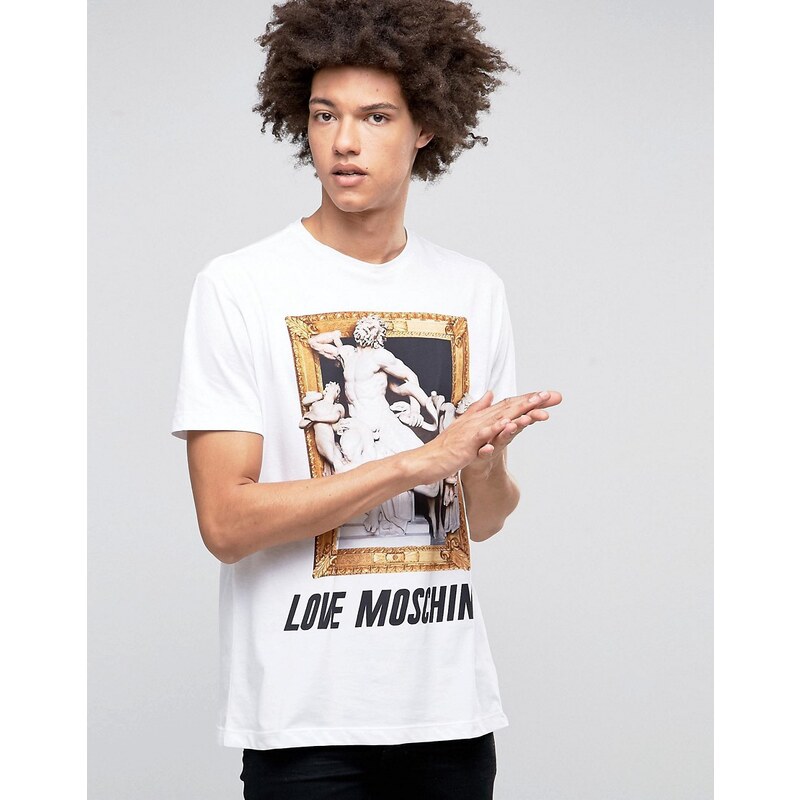 Love Moschino - T-Shirt mit Statuen-Print - Weiß