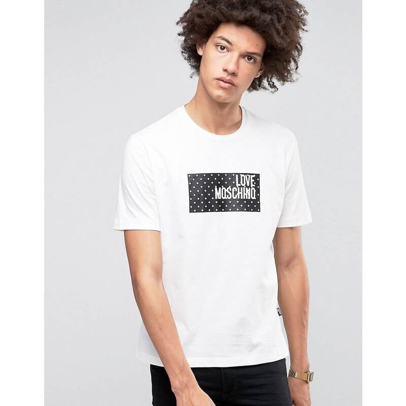 Love Moschino - T-Shirt mit Punkten und Logo - Weiß