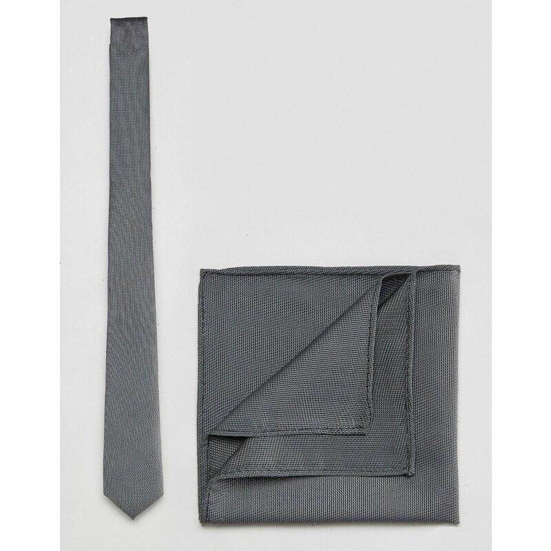 ASOS - Krawatte und Einstecktuch in Grau im Set - Grau