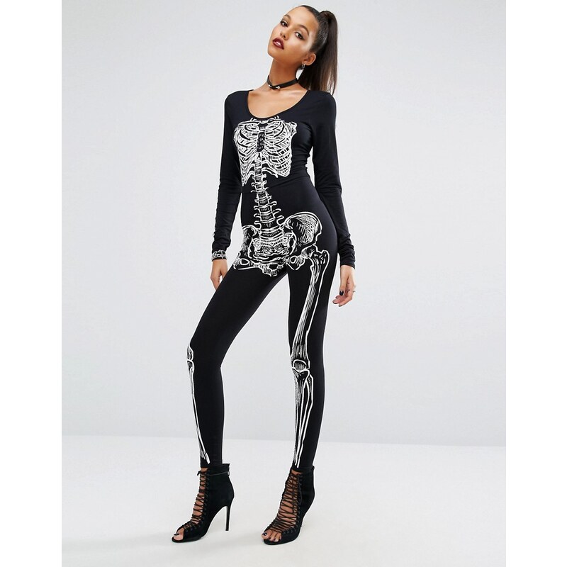 Missguided - Halloween - Overall mit Skelett - Mehrfarbig
