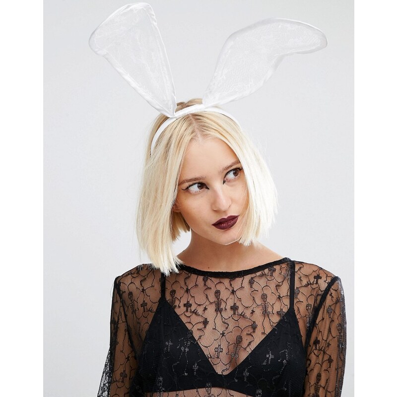 Leg Avenue - Halloween - Haarreif mit Hasen-Ohren aus Spitze - Weiß