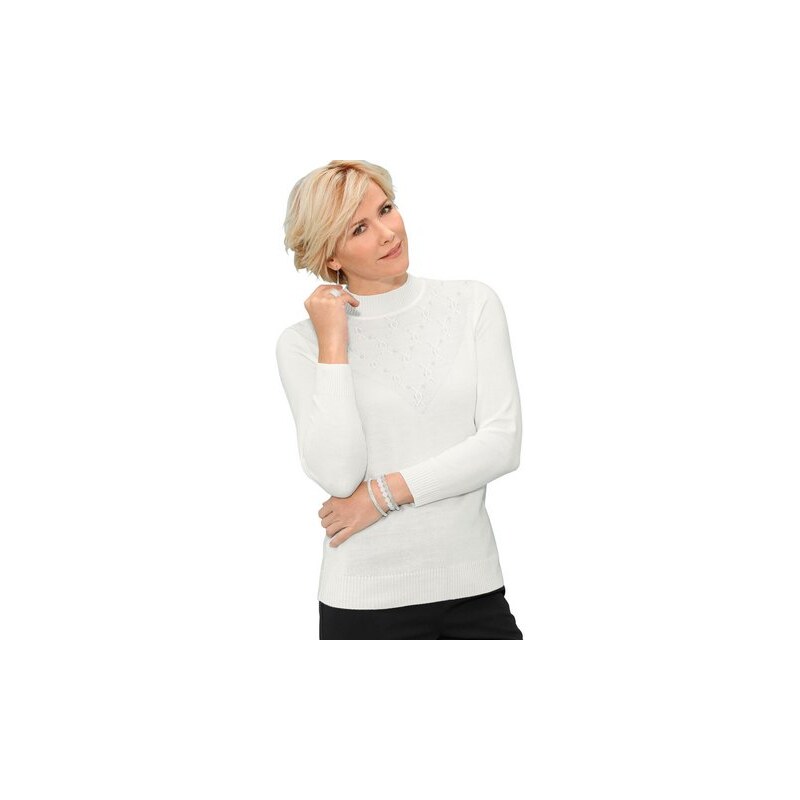 CLASSIC Damen Classic Pullover mit dekorativem Strickmuster weiß 38,40,42,44,46,48,50,52,54