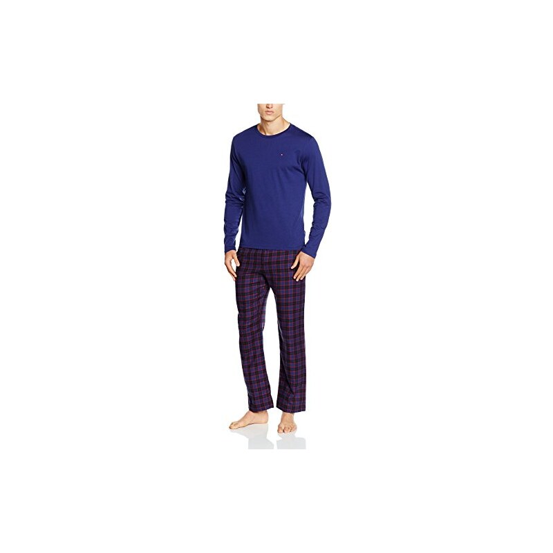 Tommy Hilfiger Herren Zweiteiliger Schlafanzug Icon Flannel Blue Check Set Ls