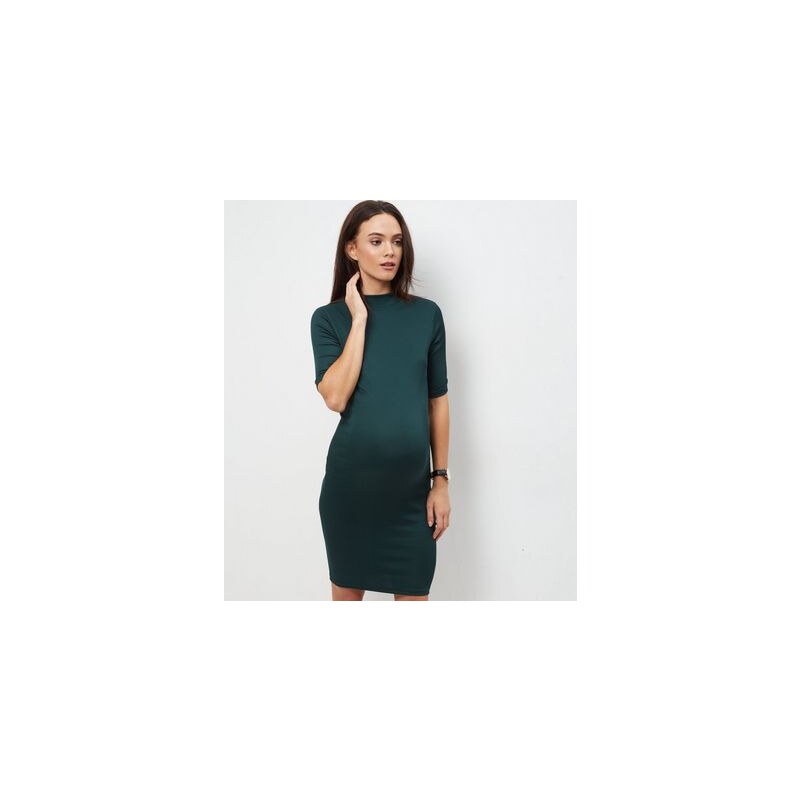 New Look Umstandsmode – Grünes, geripptes Kleid mit Stehkragen