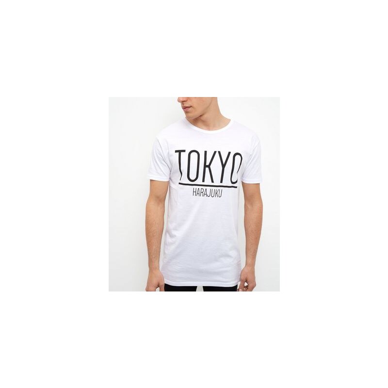 New Look Weißes, lang geschnittenes T-Shirt mit Tokyo-Druck