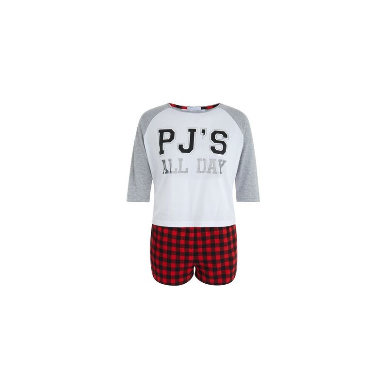 New Look Teenager – Set aus Shorts und Raglan-T-Shirt in Rot mit Karomuster
