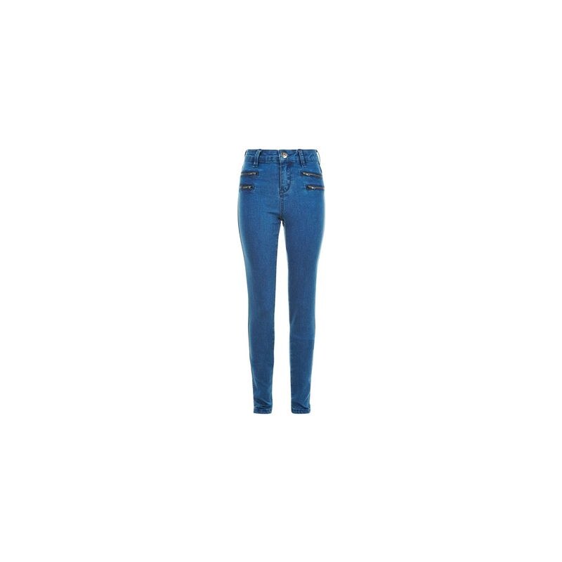 New Look Teenager – Blaue Skinny Jeans mit Reißverschluss vorne