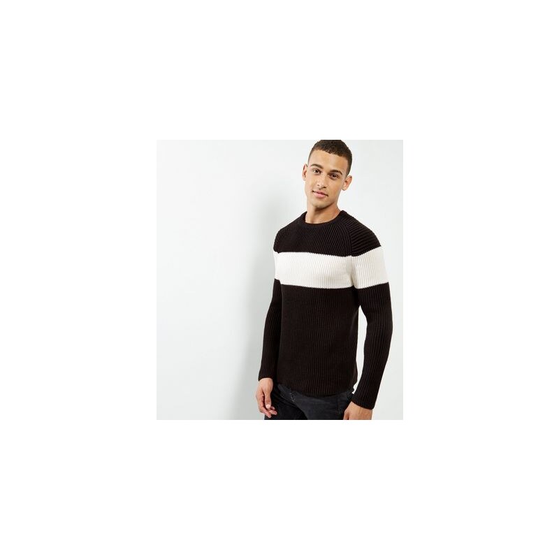 New Look Schwarzer Pullover mit Rundhalsausschnitt und Kontraststreifen