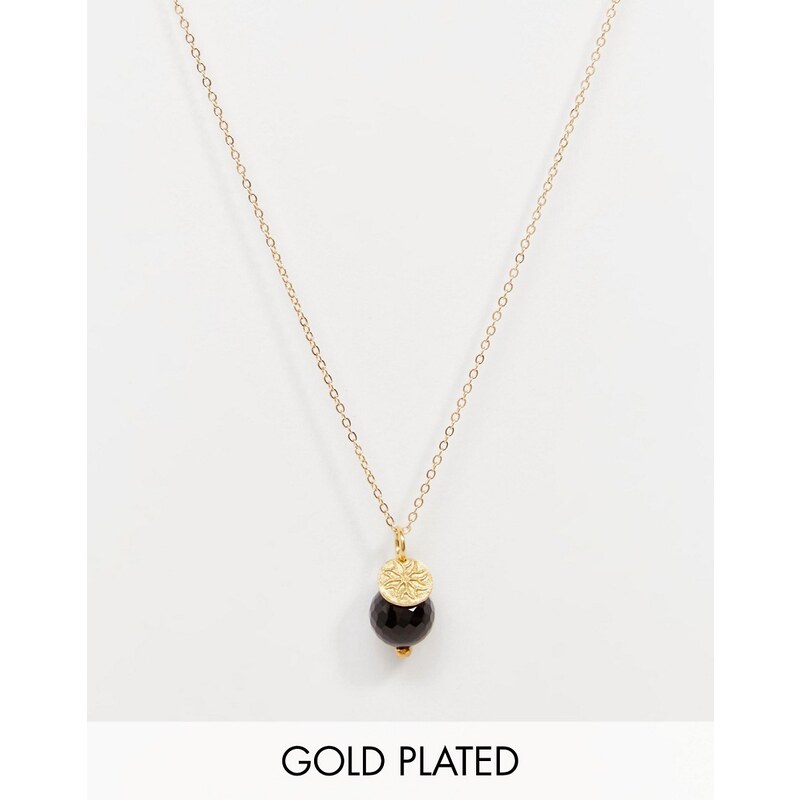 Mirabelle - 45 cm lange, vergoldete Halskette mit facettierter Onyx-Kugel - Gold
