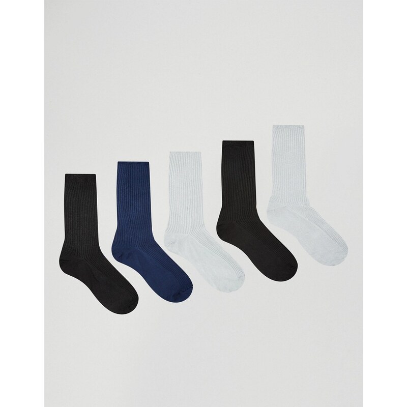 ASOS - 5er Pack elegante Socken mit glänzender Rippenstruktur - Mehrfarbig