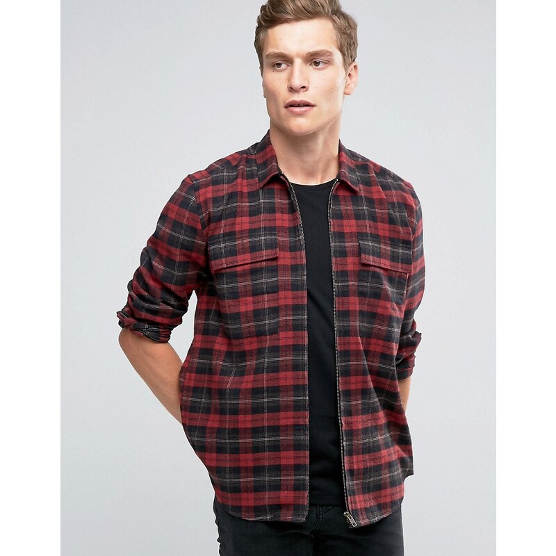 ASOS Overshirt In Check With Zip Front - Rot