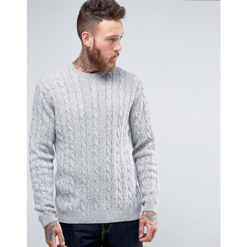 ASOS - Pullover aus Wollmischung mit Zopfmuster - Grau