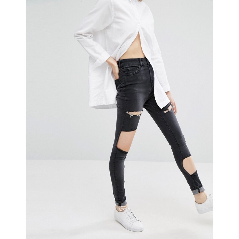 Waven - Hochtaillierte Skinny-Jeans mit Aufnähern und Rissen - Schwarz